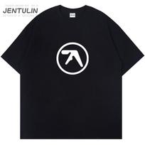 Punk Aphex Twin Print marškinėliai Oversize Hip Hop Streetwear Harajuku marškinėliai Goth Summer Top trumpomis rankovėmis medvilniniai drabužiai M black