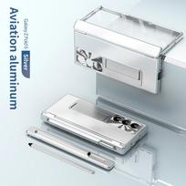 Metalo aliuminio lydinio dėklas, skirtas Samsung Galaxy Z Fold 6 5 4 3 su jutikliniu rašikliu, odinis pilnas apsauginis stiklo plėvelės stovo sulankstomas dangtelis For Galaxy Z Fold 5