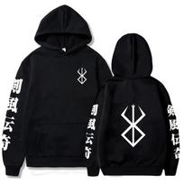 Karštas Anime Hoodie Berserk Print Graphic Megztinis megztinis Harajuku Hip Hop Laisvi Vyriški/Moteriški gatvių drabužiai Oversized Tops M juoda