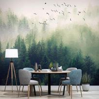Tapetai Rankomis Tapyta Debesys Pušynas 3D Freska Skrendantys Paukščiai Sienos Tapyba Svetainė TV Sofa Tapetai 200 cm(W) x 140 cm(H) gray