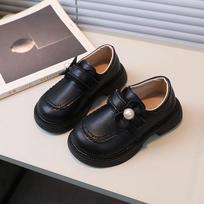 Kids Black Performance Shoes with Simple Pearl Girls' Lace Bow Princess Shoes Soft Sole 2024 New Children Dance Shoes Sweet Chic 23 juoda