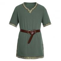 Viduramžių vikingų tunikos marškiniai V formos iškirpte, trumpomis rankovėmis, siuvinėti, su diržu, cosplay, scenai, renesanso renginiams, pasirodymui, Helovino kostiumas L armijos žalia spalva