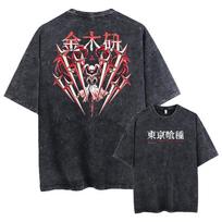 Anime Tokyo Ghoul Kaneki Ken Grafinis Spaudas Rūgštus Marškinėliai Vyrams Sudėtyje Medvilnė Skalbta Marškinėliai Karšta Manga Marškinėliai Harajuku Unisex L gray