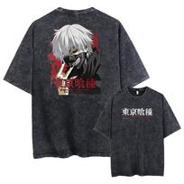 Anime Tokyo Ghoul Kaneki Ken Grafinis Spaudas Rūgštus Marškinėliai Vyrams Sudėtyje Medvilnė Skalbta Marškinėliai Karšta Manga Marškinėliai Harajuku Unisex L gray