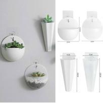1 VNT Sieninis Dekoratyvinis Plastikinis Pakabinamas Gėlių Vazonas Sieninis Gėlių Sodintuvas Sodui Vidaus Sienų Dekorui Patvarus Augalams semicircle balta