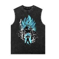 Vyriški marškinėliai be rankovių Dragon Ball Goku Saiyan Anime Print Liemenė Moteriški didelio dydžio marškinėliai be rankovių Vintažinio plovimo sportiniai drabužiai XL gray