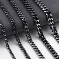 3MM-13MM 316L nerūdijančio plieno Kubietiško pynimo grandinėlės vėrinys vyrams, moterims, kaklo chokeris, madingi cirkonio aksesuarai 3MM wide&50cm juoda