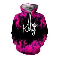 3D spausdinimas Madingi poros, karaliaus ir karalienės gobtuvai, jo ir jos gobtuvai, megztiniai, priežastiniai, dideli vyriški gobtuvai 3XL pink