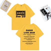 OASIS Live 25 Tour 2025 Hot Graphics T-shirt Men Woman's Casual Cotton t-shirt Clothes Hip Hop streetwear Short Sleeve Fans Gift XL yellow