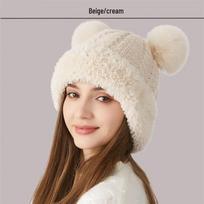 Women's Winter Cute Pom Pom Knit Hat - Plush Edge, Ear Protection, Versatile and Warm One Size white