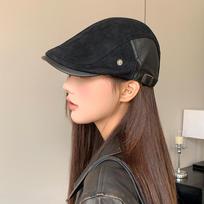 Suede Retro Progresyvi Kepurė Moteriška Rudeninė Japoniška Newsboy Kepurė Atidengianti Veidą Mažas Vintage Stilius Atvirkščiai Nešiojama Duck Bill Dažytojo Kepurė black