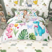 Homewish Mielas Dinozauras Antklodės Užvalkalų Rinkinys Vaikams, Vaivorykštinis Dinozauras Lovos Rinkinys, Animacinių Gyvūnų Antklodės Užvalkalų Rinkinys Berniukams Mergaitėms DE XS 100x135cm 2pcs&set gray