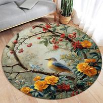 Lotoso Gėlė Koi Vyšnių Žiedas Kinų Stiliaus Apvalus Kilimas Povas Drugelis Apvalus Grindų Kilimėlis Svetainės Miegamojo Dekoro Kilimai 80x80cm