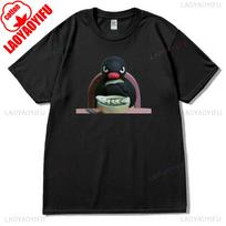 Funny Noot Noot Scream Pingu Printed Tshirt Men High Quality Cotton Funny TShirts Crewneck Tee Shirt Woman Short Sleeve Tops M black