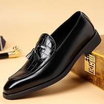 Britain Gentleman Pointed Crocodile Pattern Leather Business Casual Shoes For Men Tassel Loafers Formal Wedding Dress Footwear 38 juoda