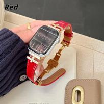 Luxury Diamond Strap For Apple Watch Band Ultra 3 49MM 40mm 41mm 42mm 44mm 45mm 46mm 38mm Band IWatch Series 11 10 9 8 7 6 SE 5 Leather Bracelet Series11/10 42mm raudona
