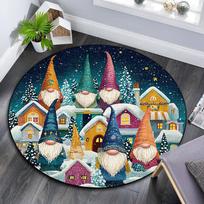 Gnomes Round Area Rug,Carpet Rug for Living Room Bedroom Sofa Playroom Decor,Non-slip Floor Mat 80cmx80cm black