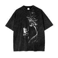 Attack on Titan Eren Yeager x KIZARU Vintage skalautas oversized marškinėliai | Unisex anime gatvės stiliaus marškinėliai M black