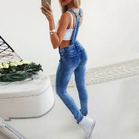 Moteriški džinsiniai kombinezonai, kombinezonai ir šliaužtinukai Skinny Slim Fit džinsai ilgas kombinezonas Ripped Hole pieštukų kelnių kombinezonai S šviesiai mėlyna spalva
