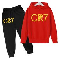 Vaikams CR7 Sporto Prekės Ženklo Drabužiai Pavasaris ir Ruduo Hoodies Berniukams Mergaitėms Viršutinis Drabužis + Kelnės 2 dalių Sportinis Kostiumas Striukė Laisvalaikio Mados Bėgiojimo Rinkinys 150cm raudona