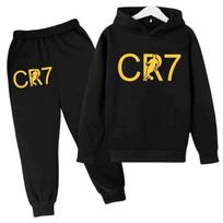 Vaikams CR7 Sporto Prekės Ženklo Drabužiai Pavasaris ir Ruduo Hoodies Berniukams Mergaitėms Viršutinis Drabužis + Kelnės 2 dalių Sportinis Kostiumas Striukė Laisvalaikio Mados Bėgiojimo Rinkinys 150cm juoda