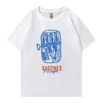 Vasaros 2026 Sardinės Portugalija Konservuotos žuvys Grafinis Oversized marškinėliai 100% medvilnė Unisex Moterims Gatvės stiliaus trumpomis rankovėmis marškinėliai Unisex S white