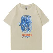 Vasaros 2026 Sardinės Portugalija Konservuotos žuvys Grafinis Oversized marškinėliai 100% medvilnė Unisex Moterims Gatvės stiliaus trumpomis rankovėmis marškinėliai Unisex S gray