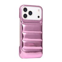 Madingas pūkinis striukės formos silikoninis smūgiams atsparus dėklas iPhone 17 Air 16 15 14 Plus 13 12 11 Pro Max telefonams Žieminis spalvingas minkštas pūkinis dangtelis iPhone Air pink