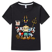 Kawaii Cuphead marškinėliai Cuphead & Mugman Velnio kauliukai T-shirt berniukams mergaitėms vaikams drabužiai viršutiniai drabužiai trumpomis rankovėmis sporto mada gatvės stiliaus T-shirtai 130 juoda