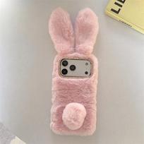 3D Mielos Triušio Ausys Šiltas Pūkuotas Pliušinis Triušio Telefono Dėklas Skirtas iPhone 17 Air 16 15 14 13 12 11 Pro Max XS XR X Plus Atsparus Smūgiams Dangtelis iPhone SE (2020) rožinė