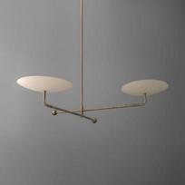 Handmade Mid Century Modern Brass Saucer Disc Dome Chandelier 2-Light Reflector Pendant, Italian Stilnovo Sputnik Ceiling Fixture Chandelier M