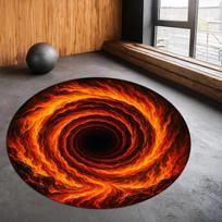 Unique Round 3D Illusion Lava Flow Rug with Electric Lightning Pattern Black Volcanic Rock Edge Carpet Modern Living Room Rug Diameter 60cm red