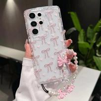 Rožinės kaspinų rašto grandinėlės dėklas RENO 15 15F 14 PRO 14F 13F 12F 11F 12 11 Pro OPPO A6 A5 PRO A40 A3X A6X Bangos šoninis dangtelis A3X 5G(A3 5G)