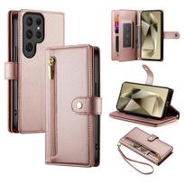 Užtraukiama rankinė per petį telefono dėklas, skirtas Samsung Galaxy S26 S25 Ultra S24 S23 FE S22 S21 Plus Edge A17 A37 A57 Kortelių laikiklis Piniginės dangtelis Galaxy S24+ rožinė