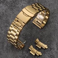 Curved End Solid Stainless Steel Strap 18mm 20mm 22mm 24mm Men's Metal Double Press Folding Buckle Bracelet Watch Band for Seiko 20mm auksas