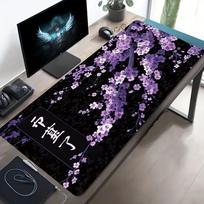 Didelis japoniškų vyšnių žiedų žaidimų pelės kilimėlis Juodas Violetinis Sakura Prailgintas Neslystantis stalviršio kilimėlis nešiojamam kompiuteriui, klaviatūrai, pelei 300x800x2mm gray