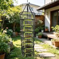 Sulankstomas, sukraunamas džiovinimo tinklelis žolelėms, žuviai ir daržovėms – Apsaugotas nuo musių, mėlynas 20 cm height per layer, 60 cm diameter