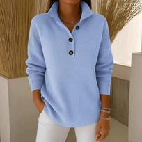 Women's Long Sleeve Pullover Sweater Button Front Knit Top with Collar Casual Lightweight Soft Fabric M dangaus mėlyna spalva