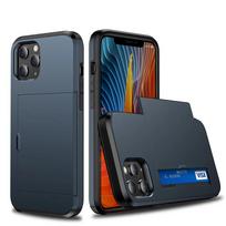 Armor Slide Kortelių dėklas iPhone 15 14 13 Pro Max 12 Mini 11 12 Pro Max XS Max XR X Kortelės laikiklis Dangtelis Piniginė Stumdomas dangtelis for iPhone 14 Pro mėlyna