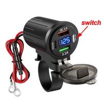 Motociklo USB greitasis įkroviklis Rankenos USB lizdo adapteris su jungikliu Voltmeteris Atsparus vandeniui 12V/24V Maitinimo adapteris 68W with Switch tamsiai pilka spalva
