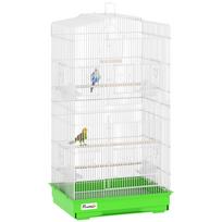 Bird Cage Metal Aviary with 4 Feeders 3 Perches Swing and Removable Tray Handle 46.5x35.5x92 cm Green 46.5 x 35.5 x 92 cm