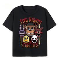 2026 printed t-shirt for kids, casual sports FNAF At Freddys t-shirt, short-sleeve t-shirt for girls and boys 160 black