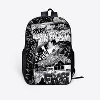 Juodai baltos grafiti kuprinės pradinių ir vidurinių mokyklų mokiniams, madingi gaminiai, pralaidūs orui, itin lengvi, sumažinantys krūvį, animaciniai paveikslėliai 43*33*3