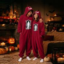 Pora Halloween'ui Derinantis flanelinis kombinezonas Kostiumas vyrams ir moterims XXL raudona
