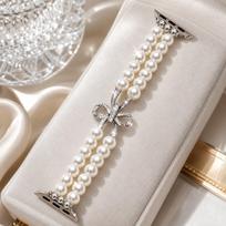 Apple Watch Series 10 Pearl Bowknot Elastic Beaded Strap white