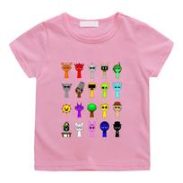 New Sprunki Kids T-shirt Cartoon Game Figure Printed Tops Tees Boys Girls Casual Short Sleeve Tshirt Summer Children's Clothing 120 rožinė