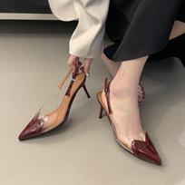 Moteriškos basutės aukštu kulnu Širdelės dizainas Moteriški batai Seksualūs smailūs pirštai Skaidrios Vestuvinės Promenados Batai Moterims PVC Skaidrios Basutės 39 vyno raudonos spalvos