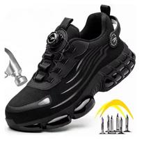 Rotating Button Mens Safety Shoes Steel Toe Smash Puncture Proof Man Work Shoes Protection Sneakers Wear-Resistant Shoes For Men 39 black