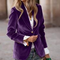 Women's Fashion Elegant Color Long Sleeve Gold Velvet Button Coat S violetinė