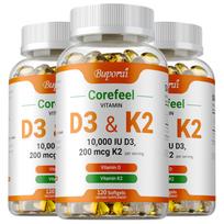 Vitaminas D3 K2 minkštos kapsulės 10000 TV 200 mcg 120 vnt. — Kaulų sveikata, Imuninės sistemos palaikymas, Kalcio absorbcija 120*3